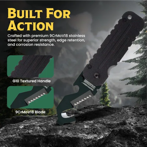 Vista 2 de BLACKHAWK HAWKHOOK Multiherramienta compacta de supervivencia, hoja 9CRMOV18 de 2-1/4 pulgadas con mango G10 con rompedor de vidrio, cortador