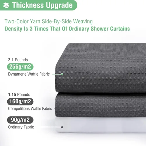 Vista 95 de Cortina de ducha de tela Dynamene verde oscuro - Cortinas de baño de tela de nido de abeja texturizadas resistentes, juego de cortinas de baño