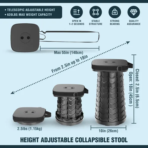 Vista 2 de NUMANU Taburete plegable mejorado 2025 y bolsa de transporte acolchada 3 en 1, máximo 620 libras, taburete portátil ajustable de altura de 18