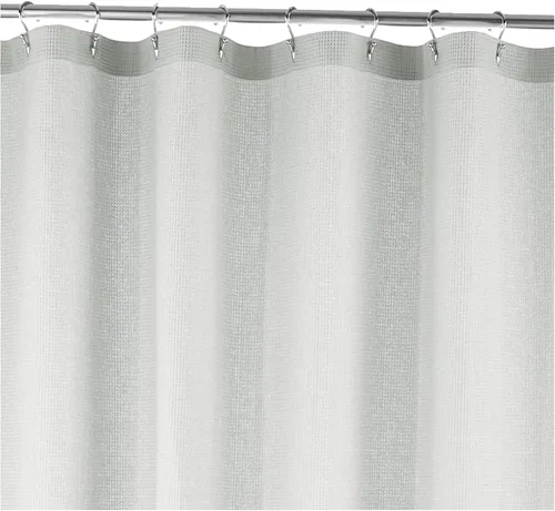 Vista 2 de Yaxa Aware Cortina de ducha con tejido de gofre, 50% poliéster reciclado/50% algodón Bci, gris claro, 72 x 72 pulgadas