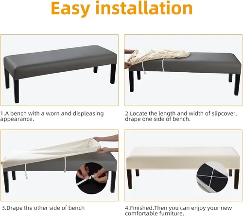 Vista 5 de Fuloon - Funda impermeable para banco de comedor, funda extraíble para banco lavable, protector de asiento para banco para sala de estar, Beige