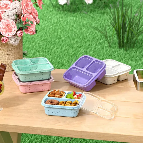 Vista 7 de Cajas de aperitivos (paquete de 3) – Cajas Bento apilables con 3 compartimentos, recipientes de preparación de comidas reutilizables, recipientes