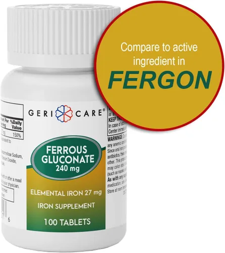 Vista 6 de Gericare Tabletas de hierro de gluconato ferroso de 27 mg, suplemento diario suave de hierro para apoyar niveles de hierro saludables y energía