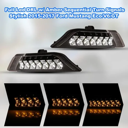 Vista 3 de ROXX Conjunto de señal de giro DRL LED completo para Ford Mustang 2015 2016 2017, luces antiniebla LED Mustang con luces de circulación diurna