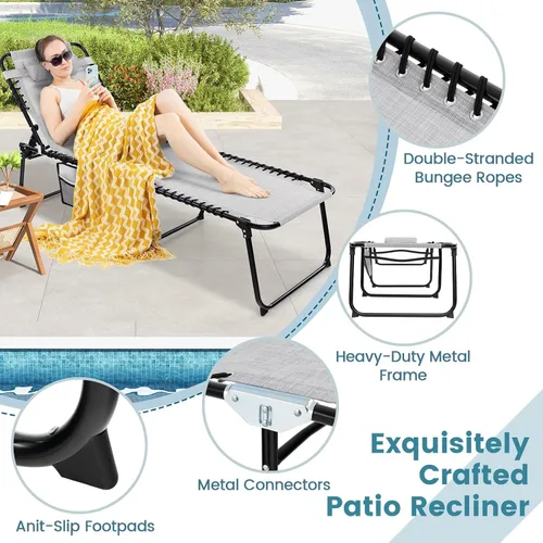 Vista 5 de Goplus Tumbona para exteriores, silla plegable de 5 posiciones para playa, con almohada desmontable, bolsillo lateral, tumbona para tomar el sol