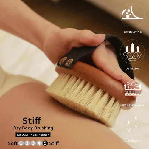 Vista 2 de ICANdOIT Cepillo corporal de cepillado en seco, cerdas de sisal, cepillo de masaje exfoliante para celulitis y linfático, mejora la circulación