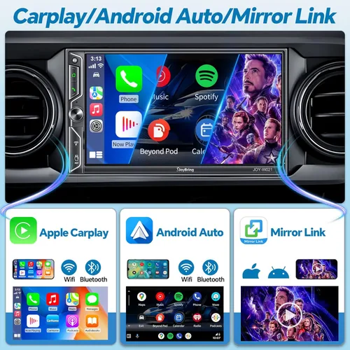 Vista 2 de Estéreo de Coche QLED de Doble Din con Apple CarPlay Inalámbrico y Android Auto, Audio de 4.2 Canales con 2 Salidas de Subwoofer, Cámara