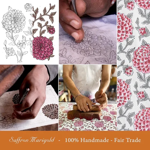 Vista 8 de Saffron Marigold Manta acolchada reversible rosa, tamaño Queen, hecha a mano, con estampado de dalia Daydreams de algodón Jaipuri Razai, colcha