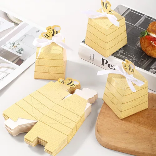 Vista 7 de Cyblinia 100 cajas de dulces de abeja, cajas de regalo de colmena, cajas de regalo de abejas con cintas para decoraciones de fiesta de cumpleaños