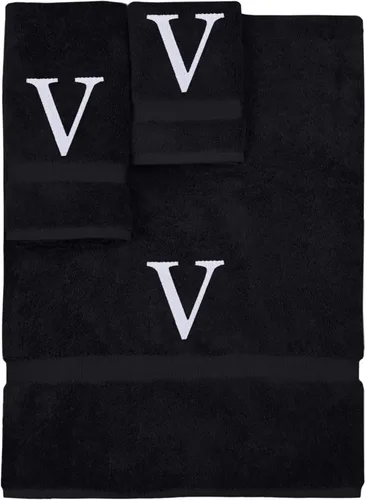 Vista 111 de Juego de toallas con monograma, regalo personalizado, juego de 3 - Letra de bloque dorada bordada en toalla - Extra absorbente 100% algodón turco