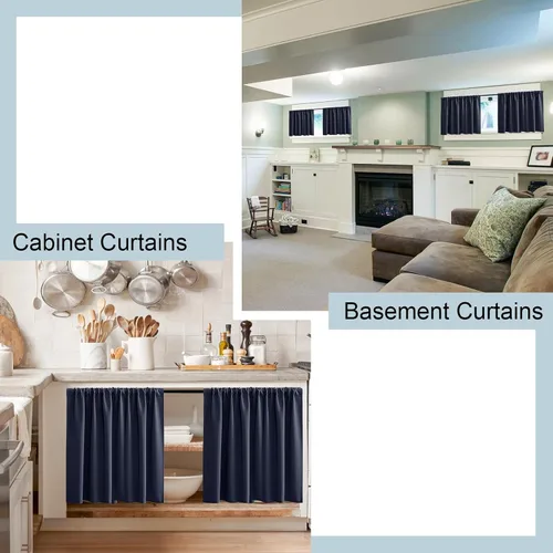 Vista 6 de Cortinas azul marino para autocaravanas RV Camper, juego de 2 paneles con bolsillo para la barra, cortinas oscuras para oscurecer la habitación