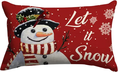 Vista 8 de GOOESING Fundas de almohada decorativas con copos de nieve felices de invierno rojos que caen para Navidad, funda para cojín navideño para sofá