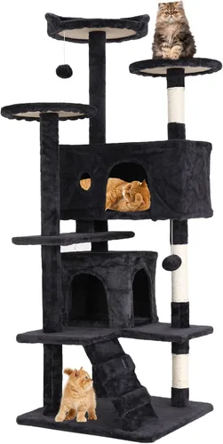 Vista 13 de Árbol para gatos de 54 pulgadas, torre de escalada para gatos con poste rascador, casa para gatos con percha, árbol para gatitos, condominio