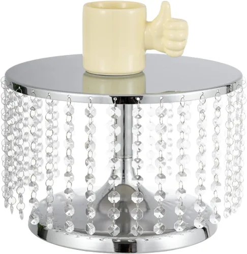 Vista 13 de Plato de exhibición de pastel de cristal de lujo, soporte redondo para cupcakes de 10 pulgadas, dorado con cuentas acrílicas colgantes, placa