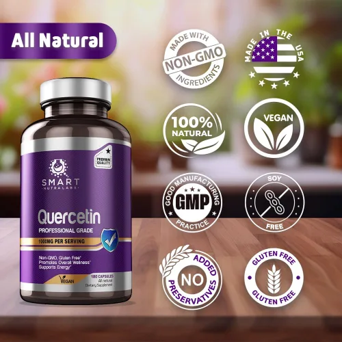 Vista 5 de Smart Nutra Labs Quercetina 1000 mg- 180 cápsulas veganas, suplemento de quercetina 100% puro, sin OMG, sin gluten, probado por terceros