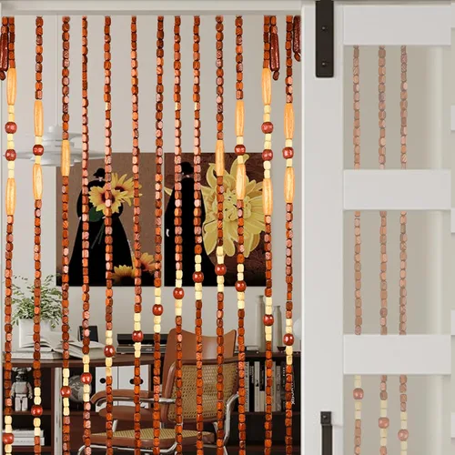 Vista 7 de DouSeiAi Cortina divisora de habitación con cuentas de madera natural y bambú, 32 hebras, decoración de puerta colgante para dormitorio, porche