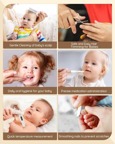 Vista 6 de Lilian&Gema Kit de Cuidado y Aseo para Bebés, Juego de Cortauñas Eléctrico Recargable 28 en 1, Juego de Cuidado de Uñas para Bebé con Luz Automática