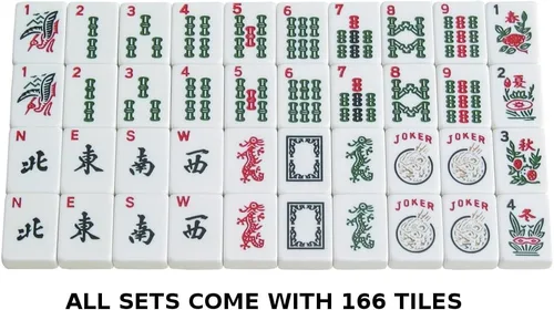 Vista 5 de Set - Azulejos blancos, brazos de empuje clásicos - Caja Mahjong de aluminio rojo