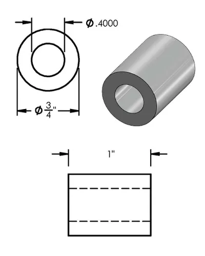 Vista 2 de Espaciador de aluminio 3/4" DE x 3/8" DI x Elija su longitud, espaciador redondo sin rosca, casquillo de soporte de acabado liso, se ajusta a