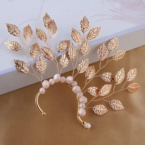 Vista 6 de CROWN GUIDE Aretes de hada de elfo para mujer, aretes de clip hechos a mano de moda, sin perforar, aretes de cristal, regalos de joyería