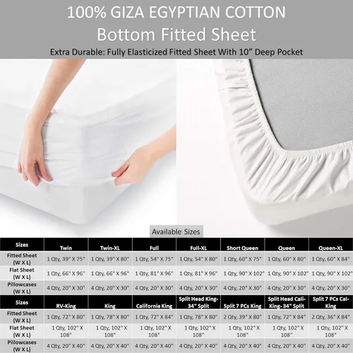 Vista 5 de Femini Fashion Juego de sábanas de 6 piezas 100% algodón egipcio Giza, almohada de sábanas Giza, algodón de fibra larga de 600 hilos, tejido