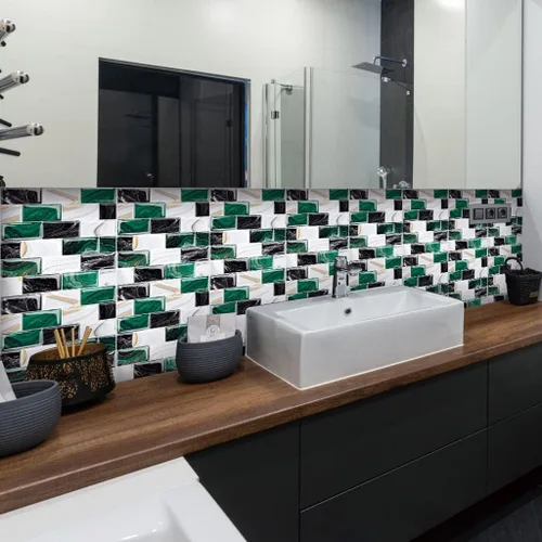 Vista 5 de Adhesivos para azulejos de despegar y pegar, autoadhesivo, impermeable, para baño, cámper, encimera, azulejos de cerámica y mármol