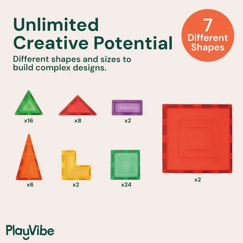 Vista 6 de PLAYVIBE - 60 piezas de bloques magnéticos para construcción 3D para niños