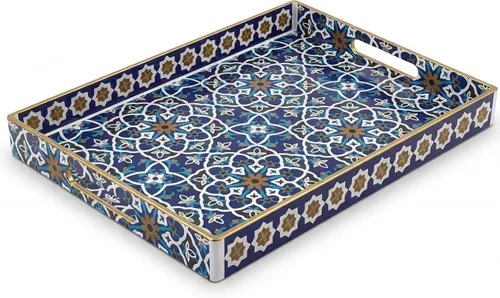 Vista 14 de AGIOTA - Bandejas Boho para Mesa de Café, Bandeja de Servir con Asas, Bandeja Grande para Otomana, Bandeja Decorativa Moderna para Sala de Estar