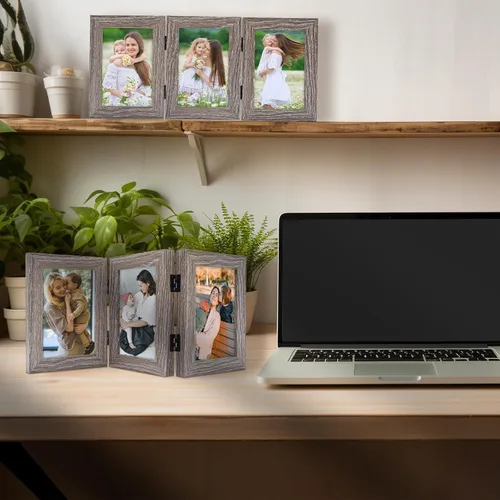 Vista 68 de Golden State Art - Marco decorativo con bisagras para mesa, escritorio, 3 aberturas verticales, con cristal real