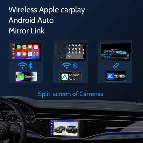 Vista 2 de Haudio - Pantalla de coche de doble din de 10.1 pulgadas, con CarPlay inalámbrico y Android Auto, estéreo de coche con pantalla táctil HD y Mirror