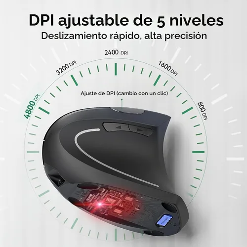 Vista 6 de TECKNET Ratón ergonómico inalámbrico, mouse vertical para computadora para comodidad de muñeca, mouse óptico recargable con DPI ajustable (4800)