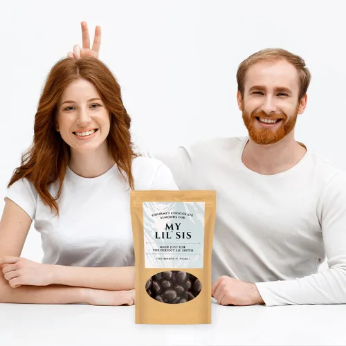 Vista 5 de Little Sister - Almendras de chocolate oscuro, regalos de dulces gourmet para hermanas pequeñas, regalos lindos para hermanos para niñas, rellenos