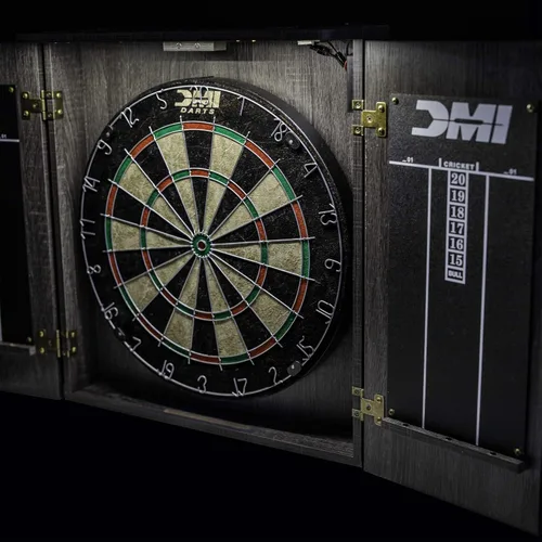 Vista 16 de DMI Sports Paris Bristle Dartboard Cabinet Sets - Includes LED Lighting or Electronic Scoring Option, Rustic Grey (D4400W)