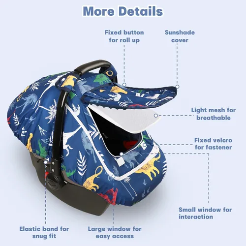 Vista 7 de Hooyax Funda de asiento de automóvil para bebé con doble cremallera, toldo de asiento de automóvil con ventana de malla extra grande, protección