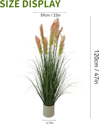 Vista 2 de Plantas de césped artificial de 47 pulgadas (4 pies, 2 unidades) – Plantas artificiales con hierba alta, hierba falsa, decoración amarilla del hogar