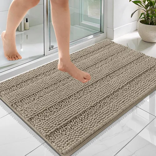Vista 230 de OLANLY Tapetes de baño gruesos de chenilla a rayas de 30 x 20 pulgadas, extra suaves, absorbentes, con parte trasera de goma, se pueden lavar