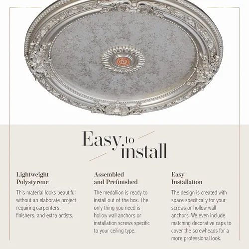 Vista 6 de Medallón de techo de araña de plata redondo antiguo o medallón de ventilador, 36 pulgadas