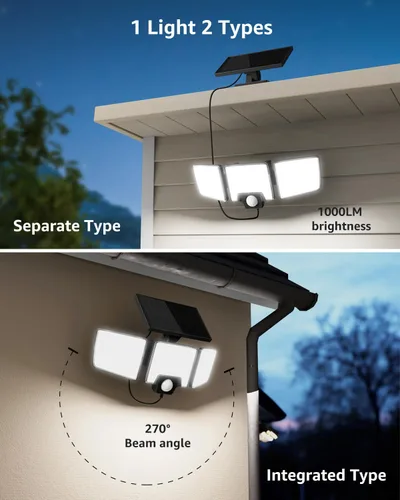Vista 2 de Lepro Luces solares de seguridad para exteriores, sensor de movimiento 2 en 1, control remoto separado e integrado, IP65, impermeable, luces solares