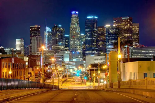 Póster fotográfico de Los Ángeles Skyline Night sin marco, vista desde el este de Los Ángeles, 20 x 30 pulgadas, diseño panorámico fotográfico,