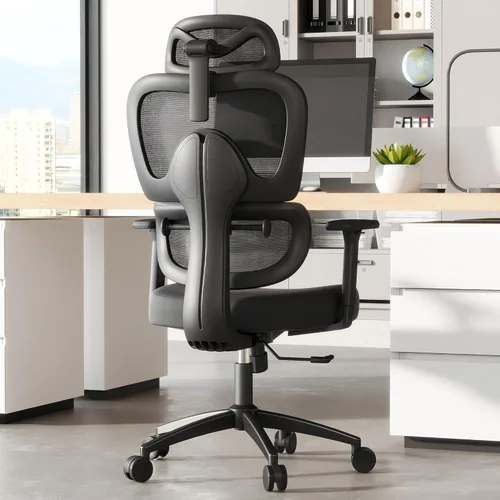 Ergonomic Office Mesh Chair, Home Office Chair 3D Adjustable Headrest, 3D Armrests with Adjustable Lumbar Support, Black