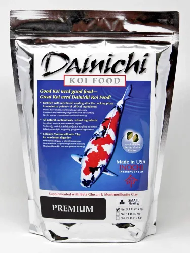 Dainichi Koi Fish Food, bolsa premium de 5.5 libras – pequeños pellets flotantes (0.138 in) para peces koi, peces dorados y peces de estanque –