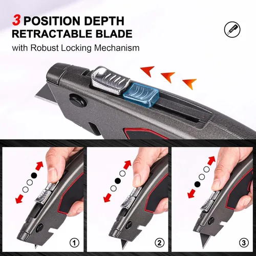 Vista 3 de HAUTMEC HT0311 - Cortador de caja de seguridad retráctil resistente, sistema dual retráctil automático con bloqueo de 3 posiciones, cortador