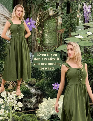 Vista 2 de Scarlet Darkness Vestido midi renacentista de verano para mujer, vestido sin mangas con cordones