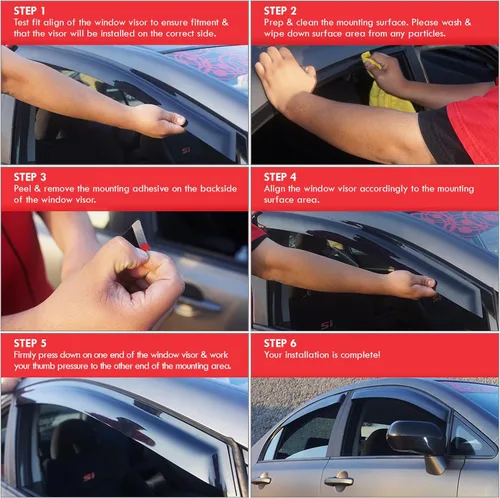 Vista 7 de AJP Distributors JDM - 4 unidades de visera de ventana lateral para puerta lateral, protector de lluvia, protector de viento, compatible