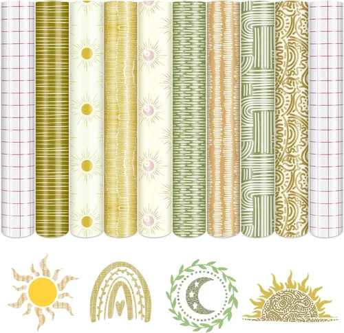 Vista 8 de Tintnut Vinilo Adhesivo Permanente Boho - 10 Hojas 12"x10" Patrón de Luna y Estrellas Vinilo Autoadhesivo Estrellas Boho Vinilo Permanente para DIY