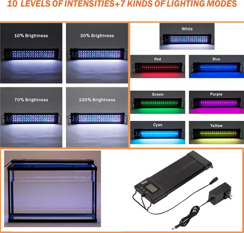 Vista 2 de hygger Luz LED de encendido y apagado automático para acuario de 12 a 17 pulgadas, regulable, 7 colores, espectro completo, para tanque de agua