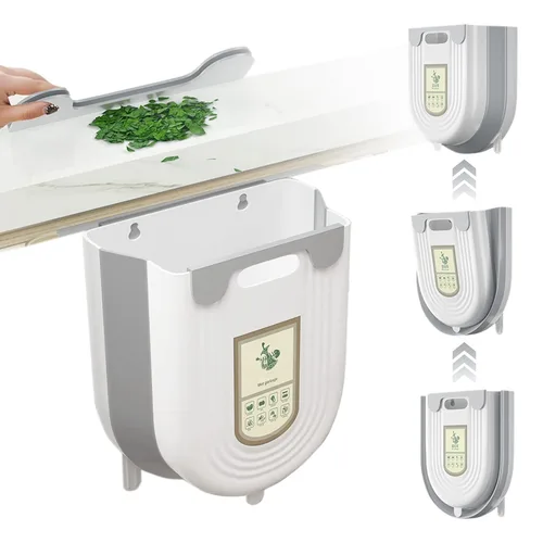 Basurero colgante de cocina, cubo de basura plegable para cocina, cubo de basura plegable pequeño de compost, cubo de basura de 2.6 galones debajo