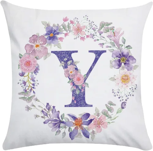 Vista 16 de Fundas de almohada con monograma de 18 x 18 pulgadas, almohadas decorativas con iniciales florales para el hogar, casa de campo, apellido, funda de B