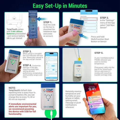 Vista 9 de Sensor de termopar WiFi TempTouch - Monitor inalámbrico de temperatura y humedad de la sonda y ambiente - Funciona con sondas K, J, T, E, R, S, B, N