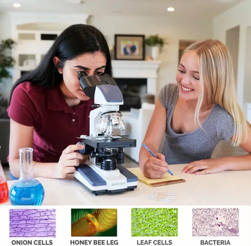Vista 5 de AmScope B120B-WM Siedentopf Microscopio binocular compuesto, aumento de 40X-2000X, campo claro, iluminación LED, condensador Abbe, etapa mecánica